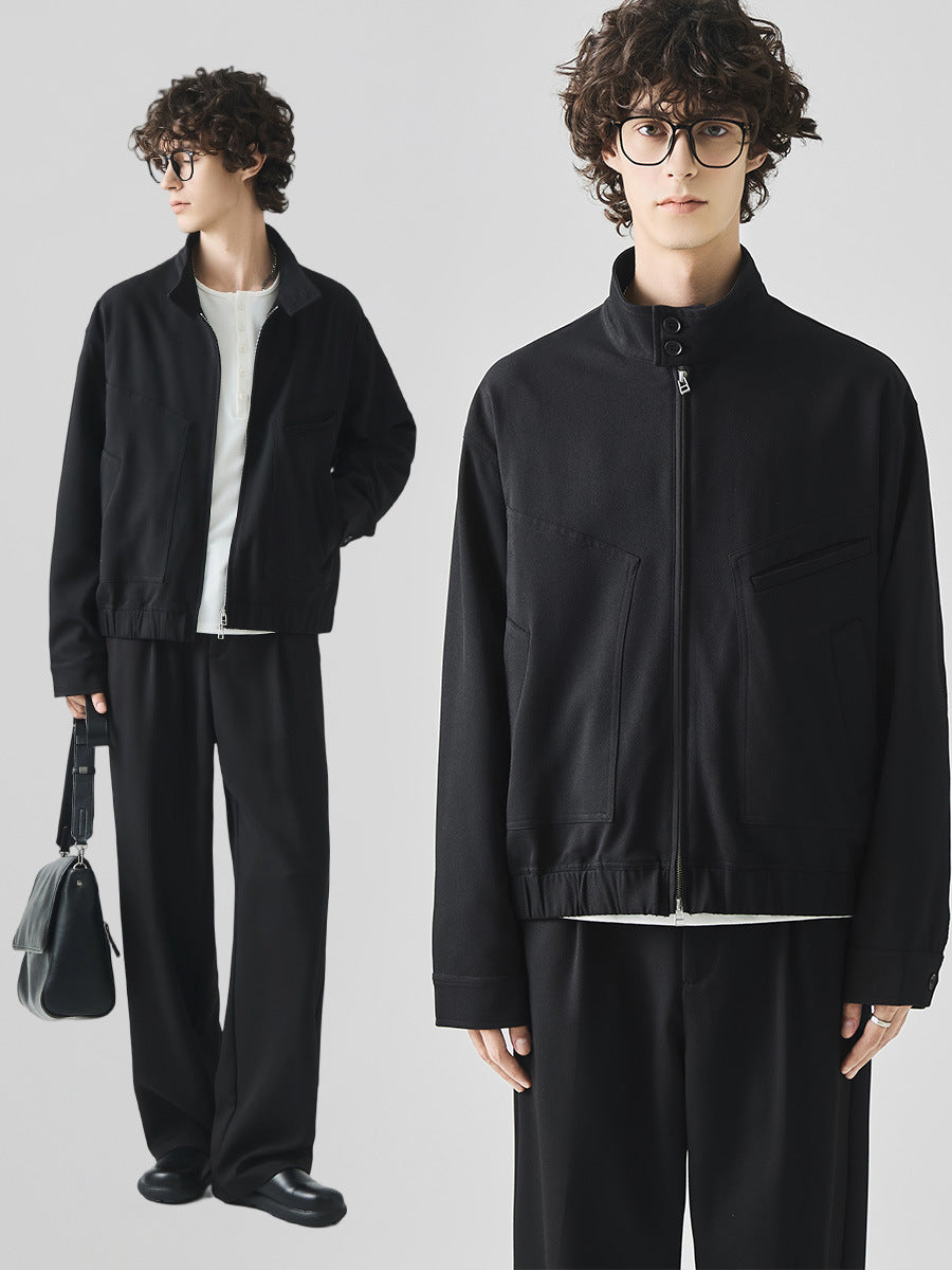 Men's Loose Stand Collar Zip-Up Jacket, High Street Style
