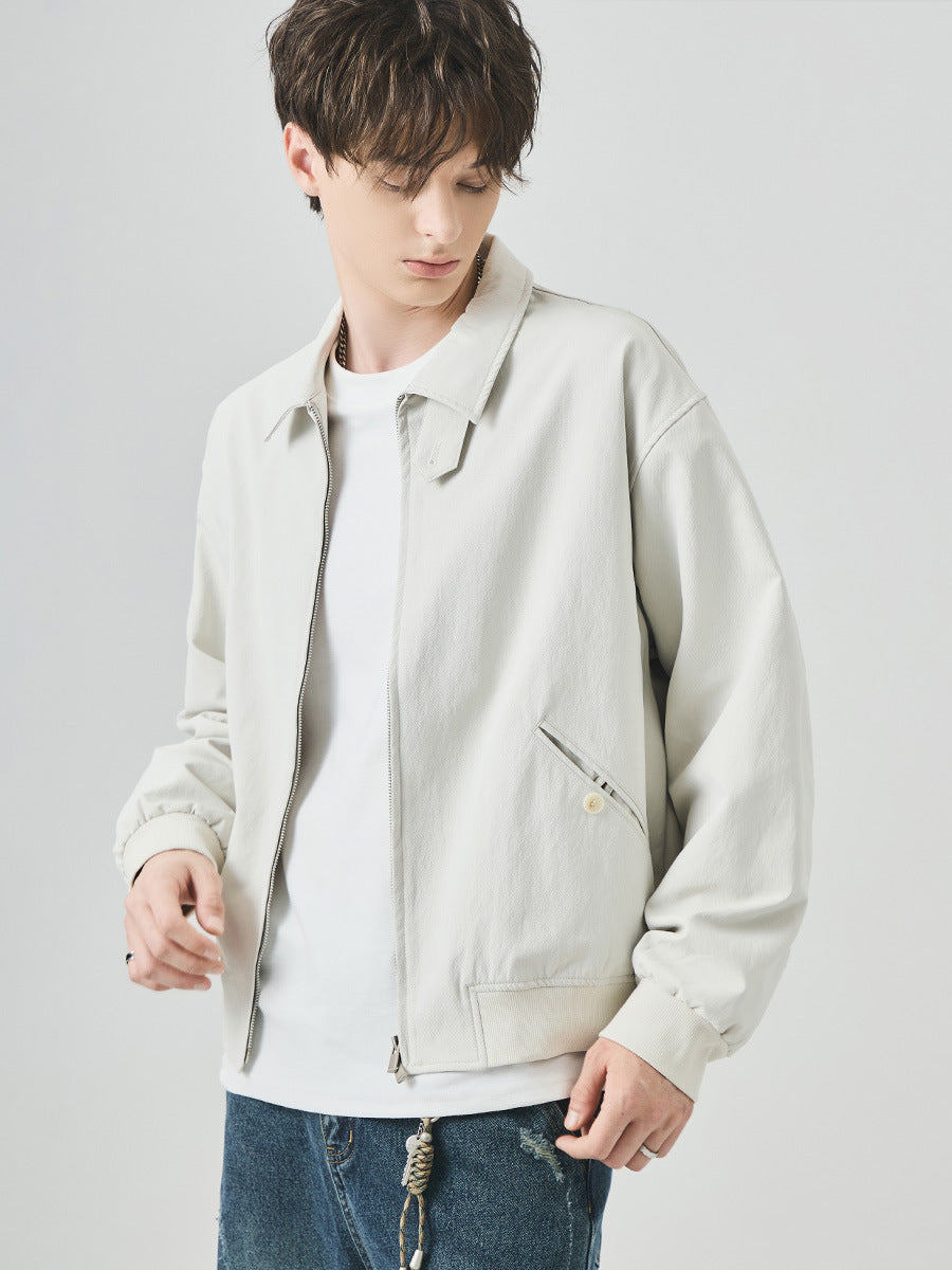 Men's Loose Zip-Up Casual Jacket with Ribbed Hem