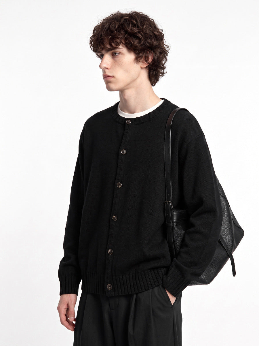 Men's Loose Round-Neck Button-Up Knit Cardigan