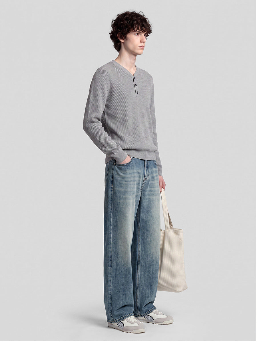Men's Loose Straight-Leg Distressed Jeans