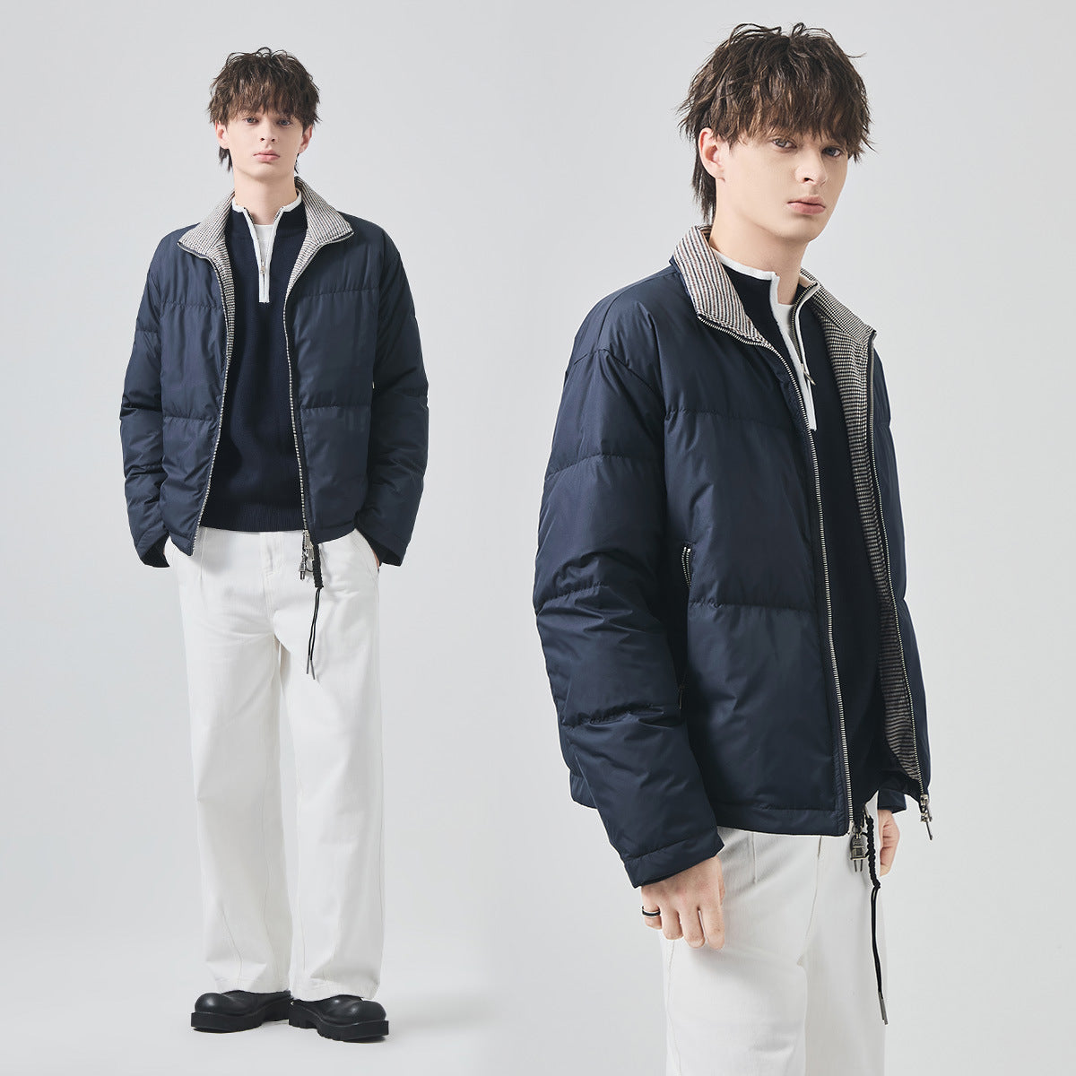 Men's Loose White Duck Down Short Jacket