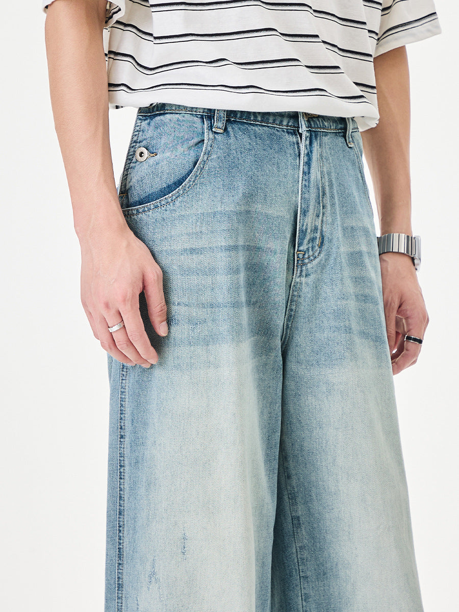Men's Distressed Wide-Leg Jeans