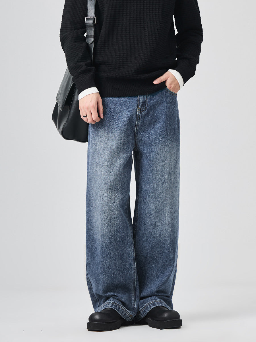 Men's Loose Straight-Leg Washed Jeans