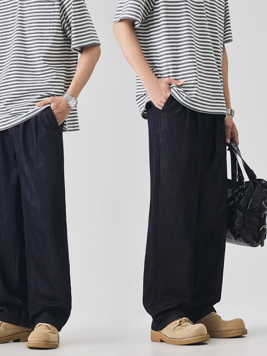 Men's Pleated Straight-Leg Denim Trousers