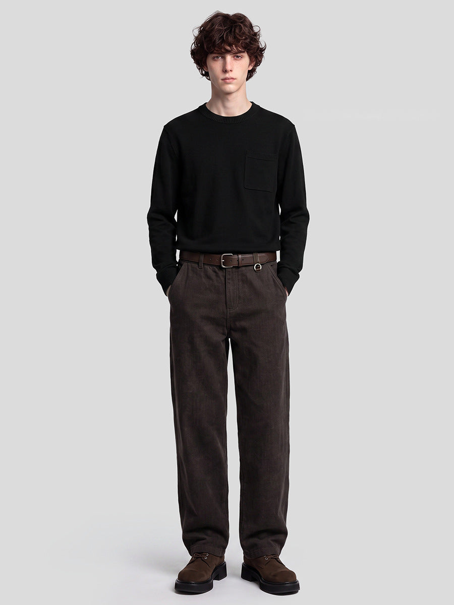 Men's Loose Round-Neck Knit Pullover Sweater 2680A