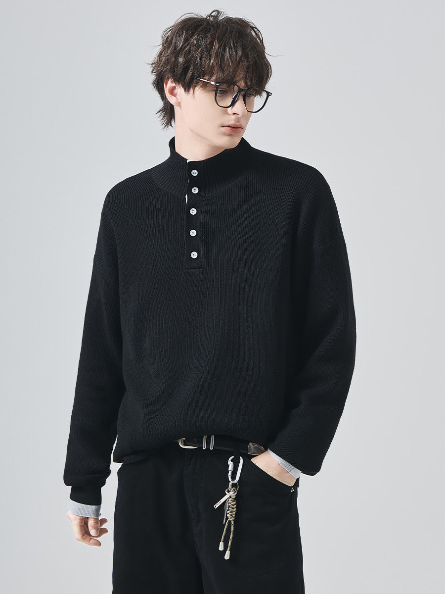 Men's Loose Half Turtleneck Contrast Color Knit Sweater