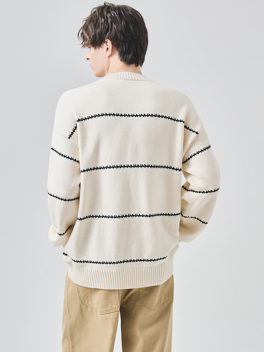 Unisex Loose Striped Crewneck Knit Sweater