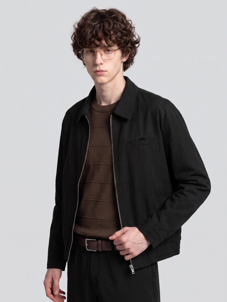 Men's Loose Zip-Up Casual Jacket, Collared Workwear Style