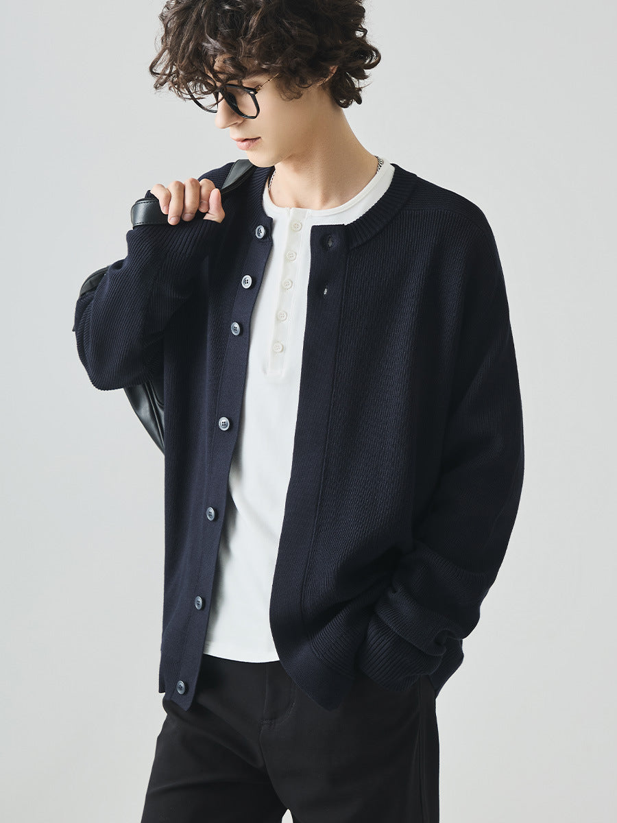 Men's Loose Round-Neck Knit Cardigan