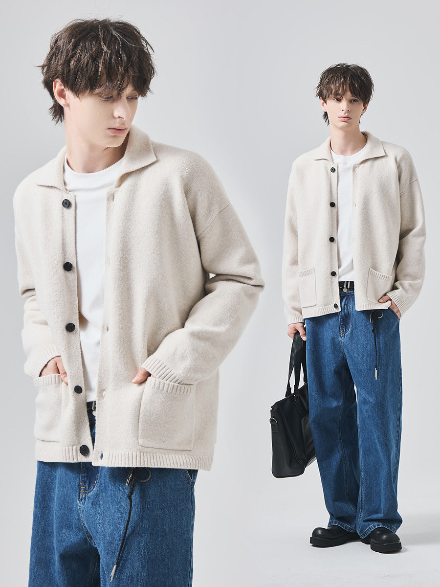 Unisex Loose Lapel Button-Up Knit Cardigan Jacket