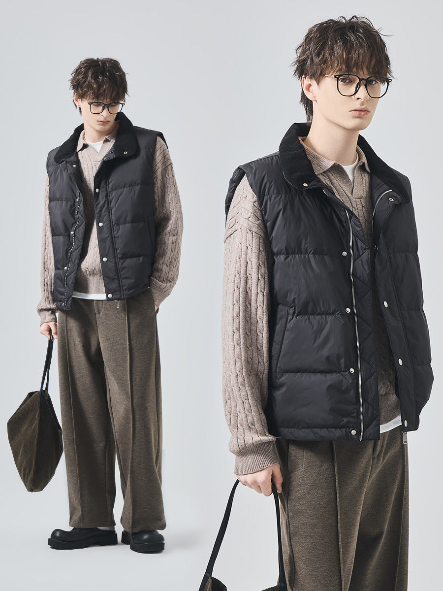 Men's Loose Stand-Collar White Duck Down Vest