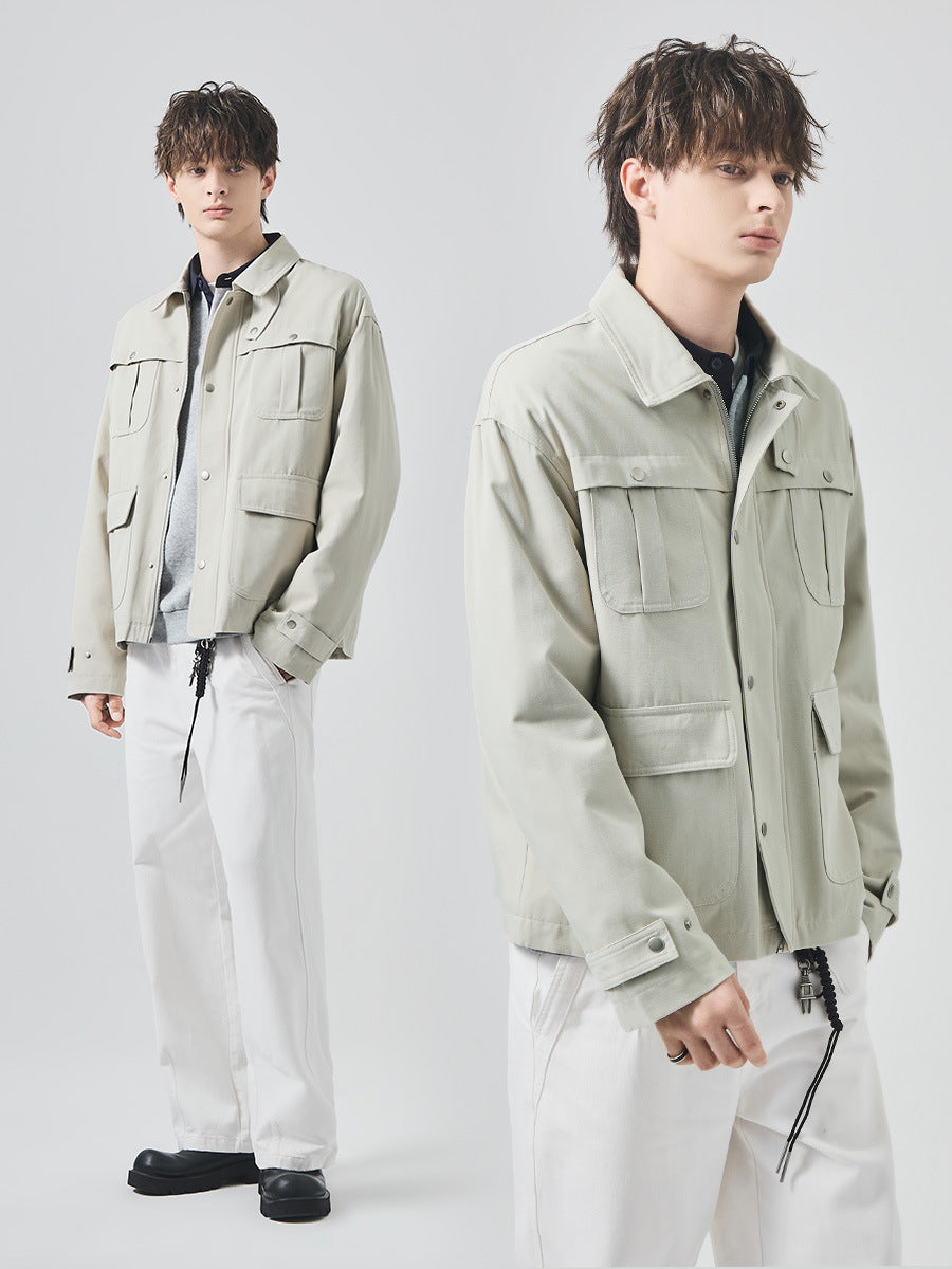 Men's Loose Thickened Quilted Work Jacket with Lapel Collar