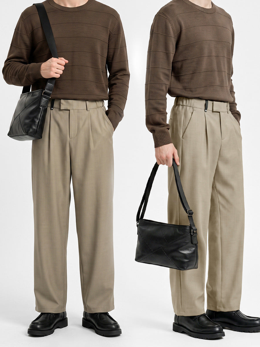 Men's Loose Straight-Leg Business Casual Trousers, Drapey and Wrinkle-Resistant