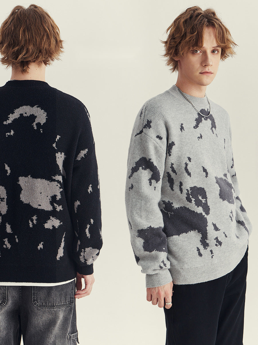 Men's Loose Crewneck Jacquard Knit Sweater
