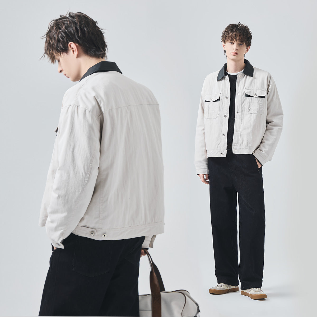 Men's Loose Thickened Contrast-Collar Button-Up Jacket