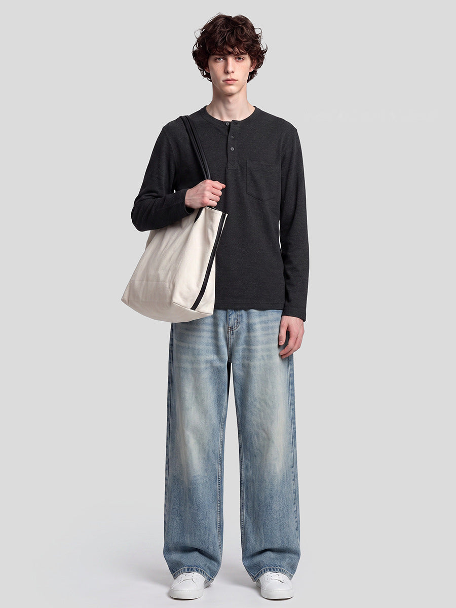 Men's Textured Henley Long Sleeve Top