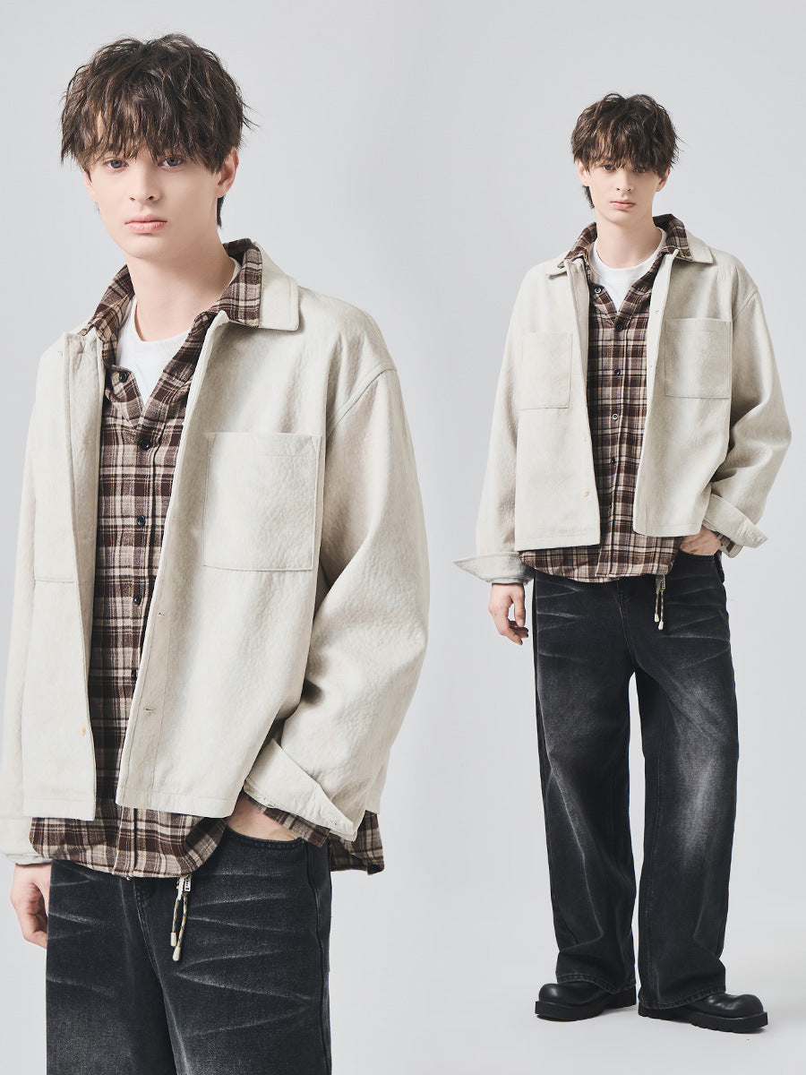 Men's Loose Suede Casual Jacket with Patch Pockets
