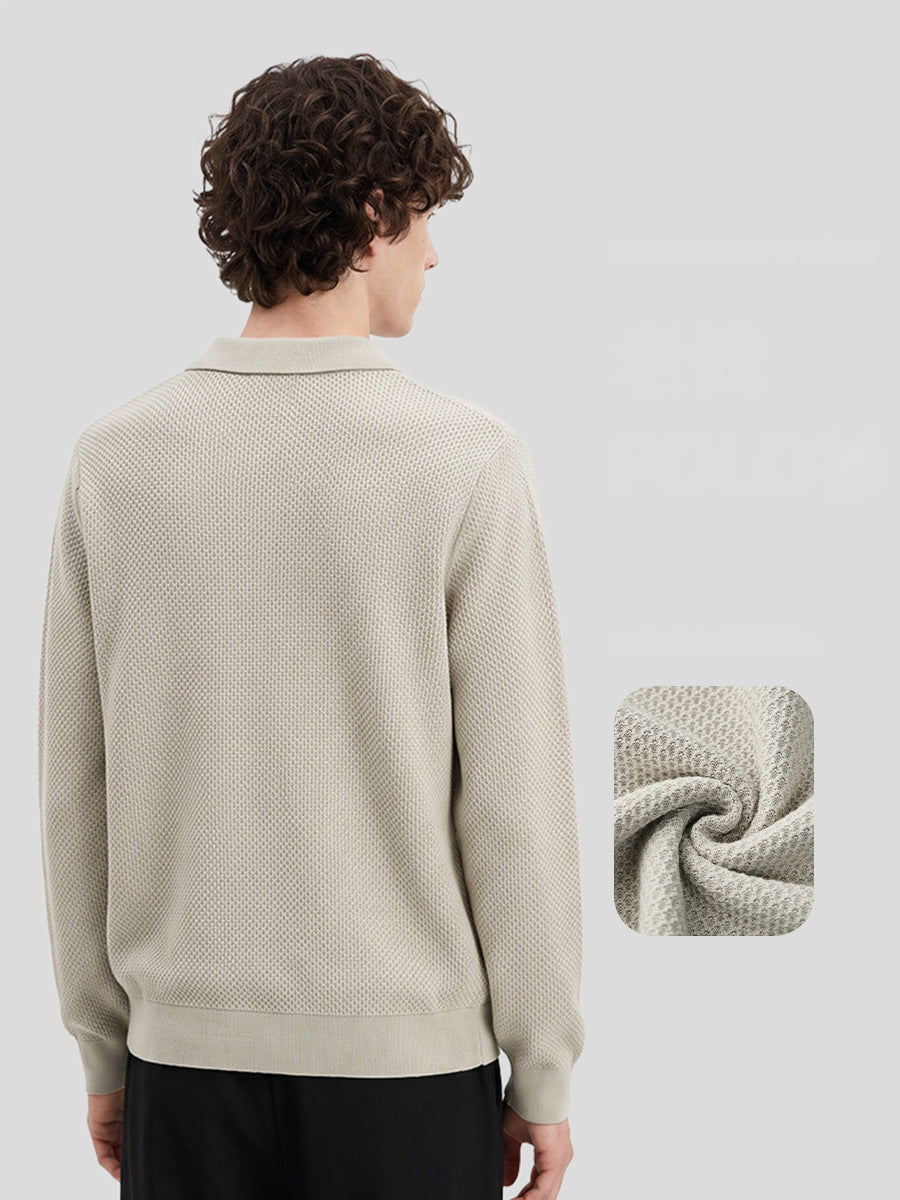 Men's Loose Long-Sleeve Knit Polo Sweater
