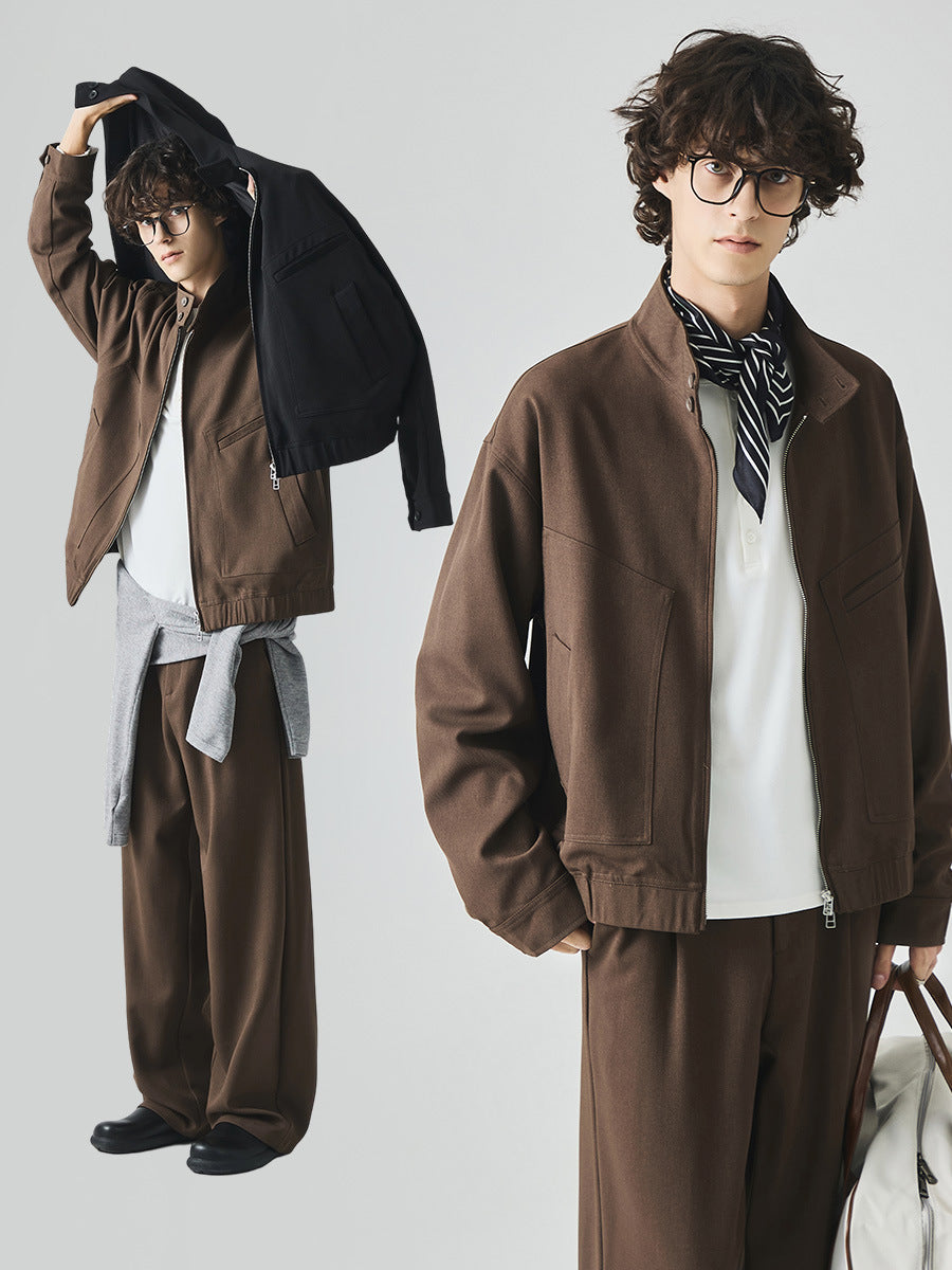 Men's Loose Stand Collar Zip-Up Jacket, High Street Style