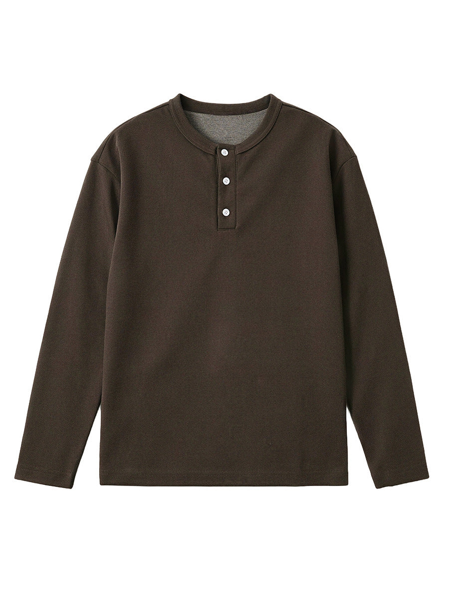 Men's Loose Henley Long-Sleeve T-Shirt, Button Placket Layering Top