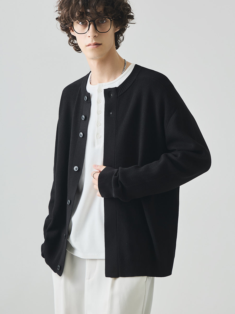 Men's Loose Round-Neck Knit Cardigan