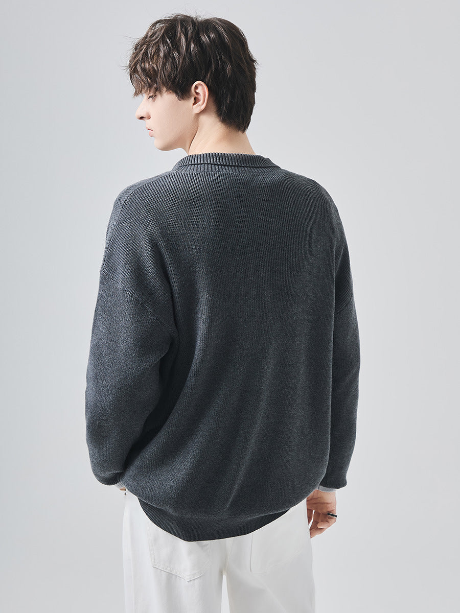 Men's Loose Half Turtleneck Contrast Color Knit Sweater