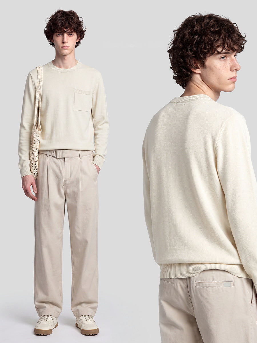 Men's Loose Round-Neck Knit Pullover Sweater 2680A