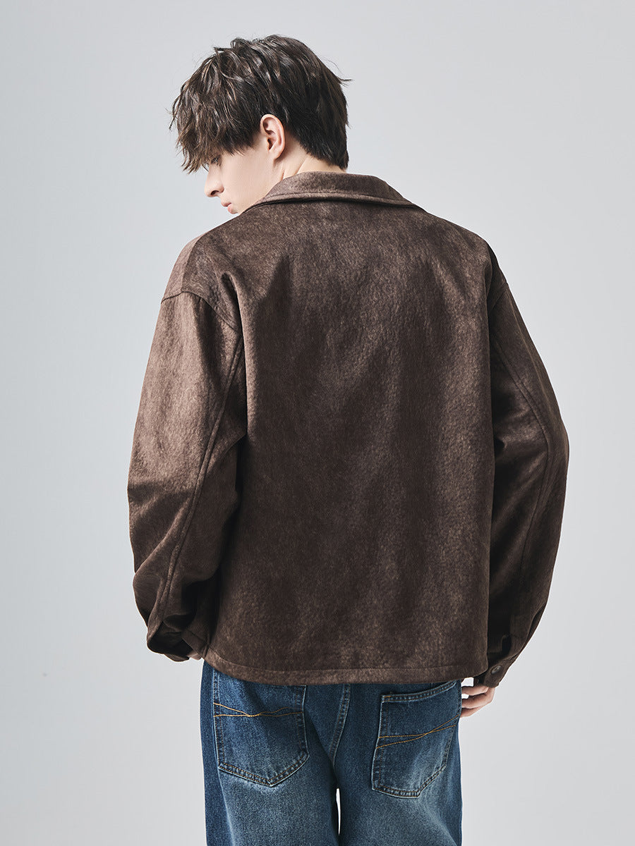 Men's Loose Suede Casual Jacket with Patch Pockets