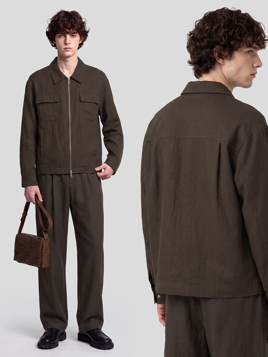 Men's Loose Lyocell-Cotton Workwear Zip-Up Jacket