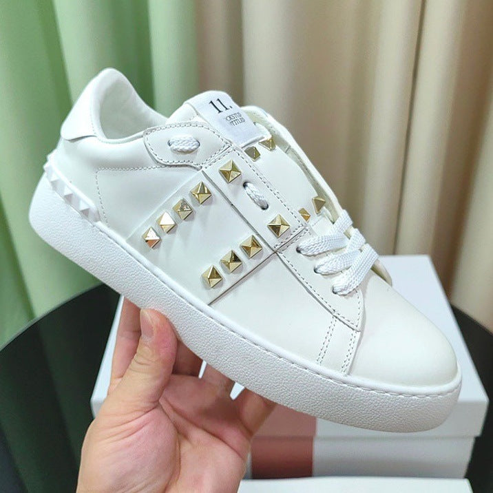 Men's Low-Top Studded Color-Block Leather Sneakers