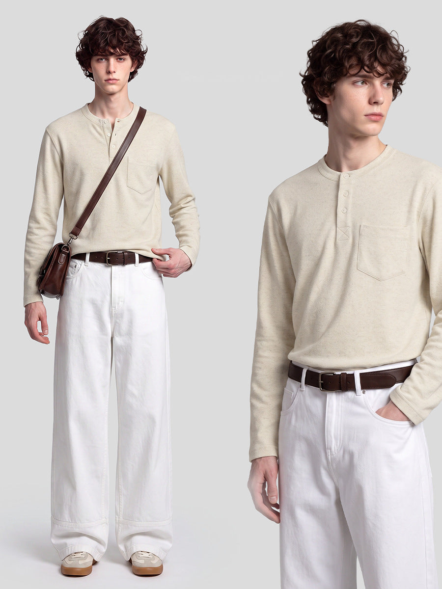 Men's Textured Henley Long Sleeve Top