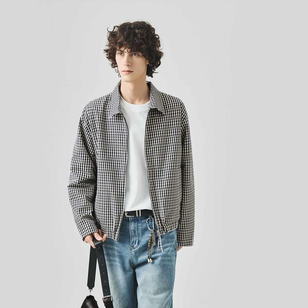 Men's Loose Plaid Zip-Up Casual Jacket