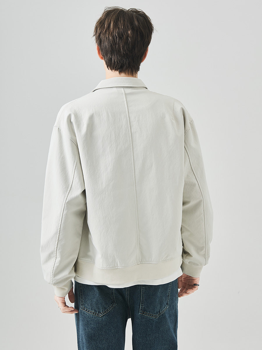 Men's Loose Zip-Up Casual Jacket with Ribbed Hem