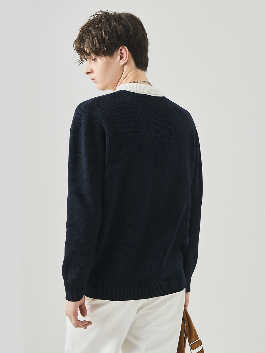 Men's Loose Contrast Collar Polo Knit Sweater
