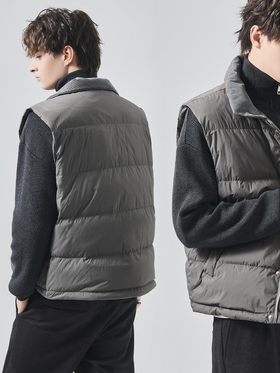 Men's Loose Stand-Collar White Duck Down Vest