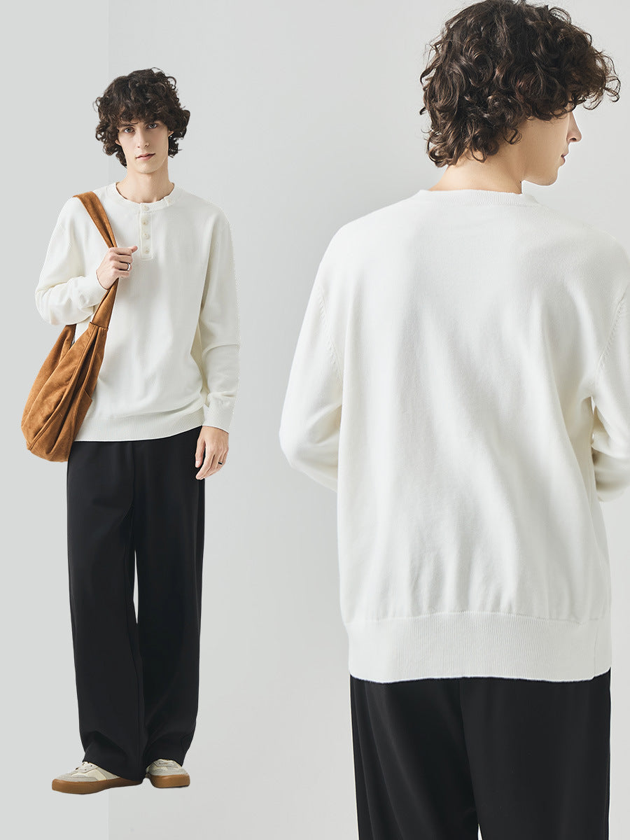 Men's Straight-Fit Henley Collar Knit Pullover Sweater