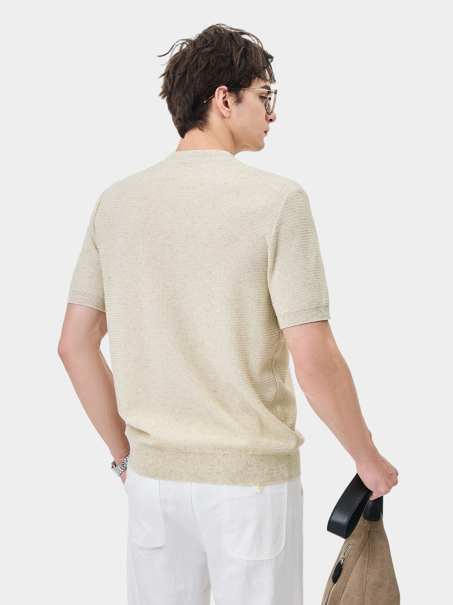 Men's Henley Collar Short-Sleeve Knit T-Shirt