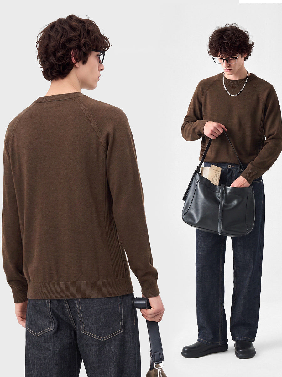 Men's Loose Round-Neck Knit Pullover Sweater 2606B