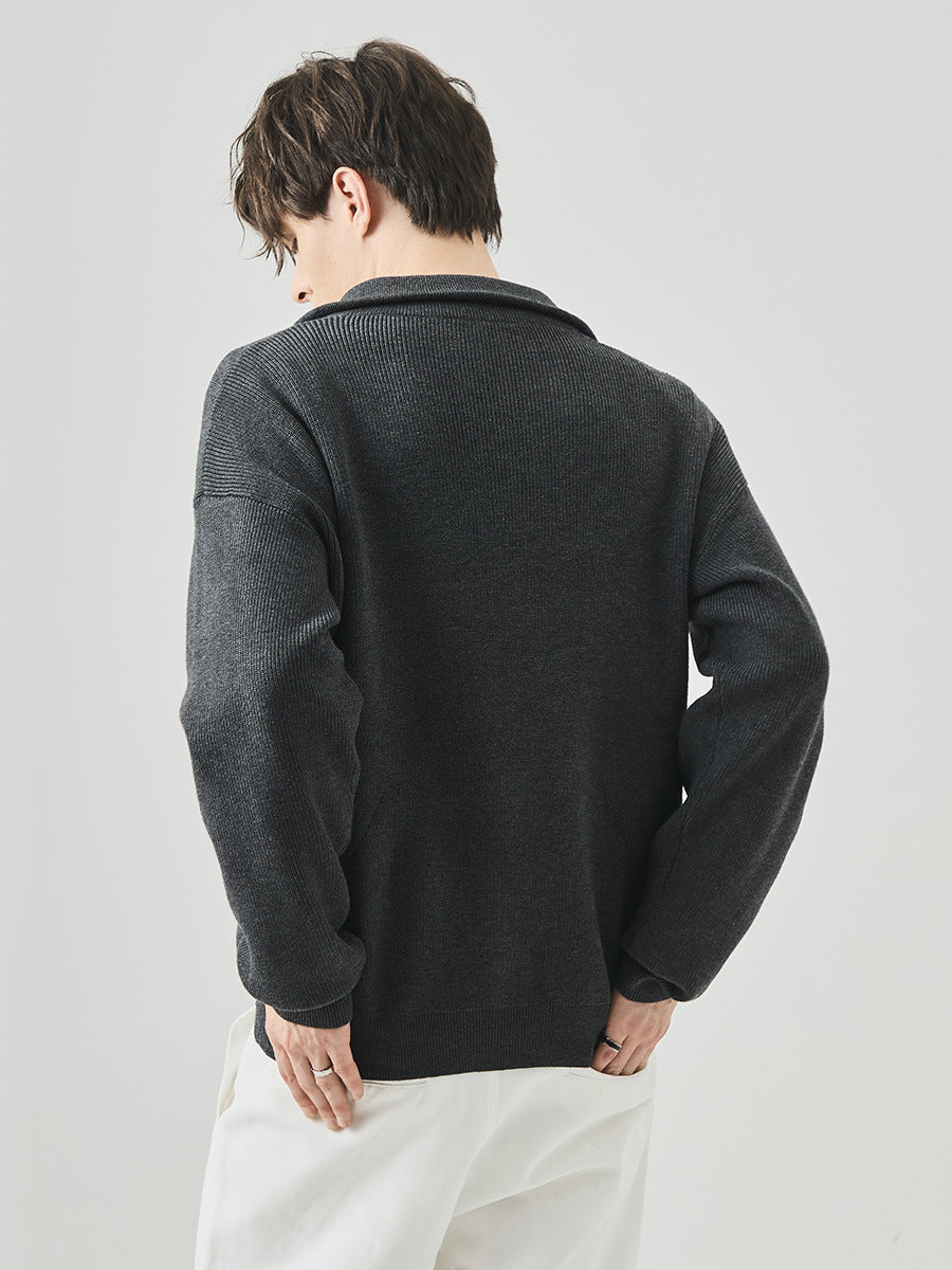 Men's Loose Half-Zip High Collar Knit Sweater