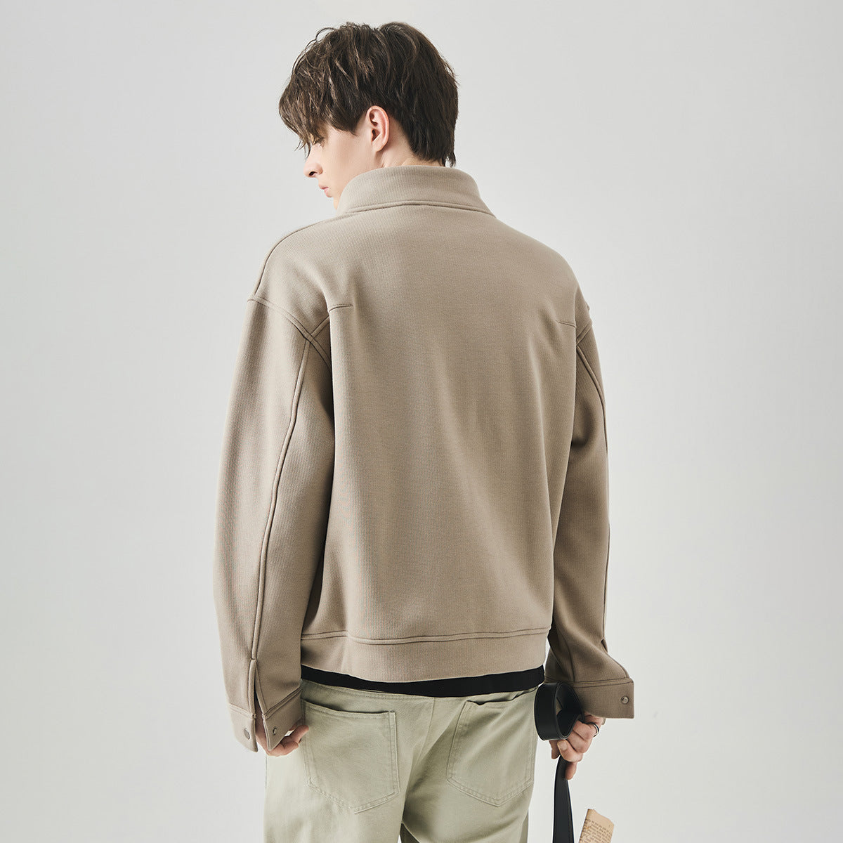 Men's Loose Fleece-Lined Stand-Collar Zip-Up Jacket