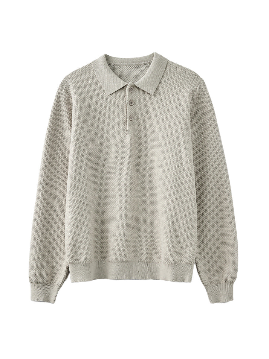 Men's Loose Long-Sleeve Knit Polo Sweater