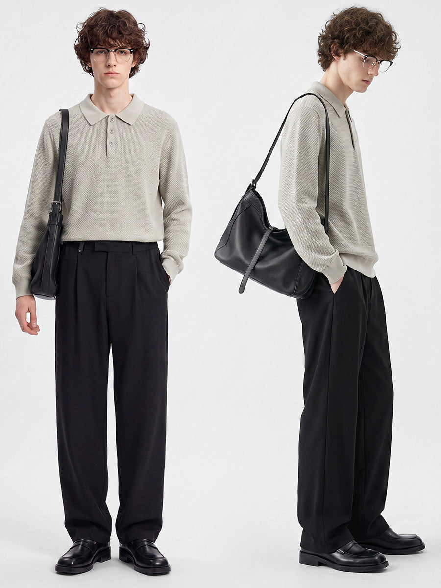 Men's Loose Straight-Leg Business Casual Trousers, Drapey and Wrinkle-Resistant