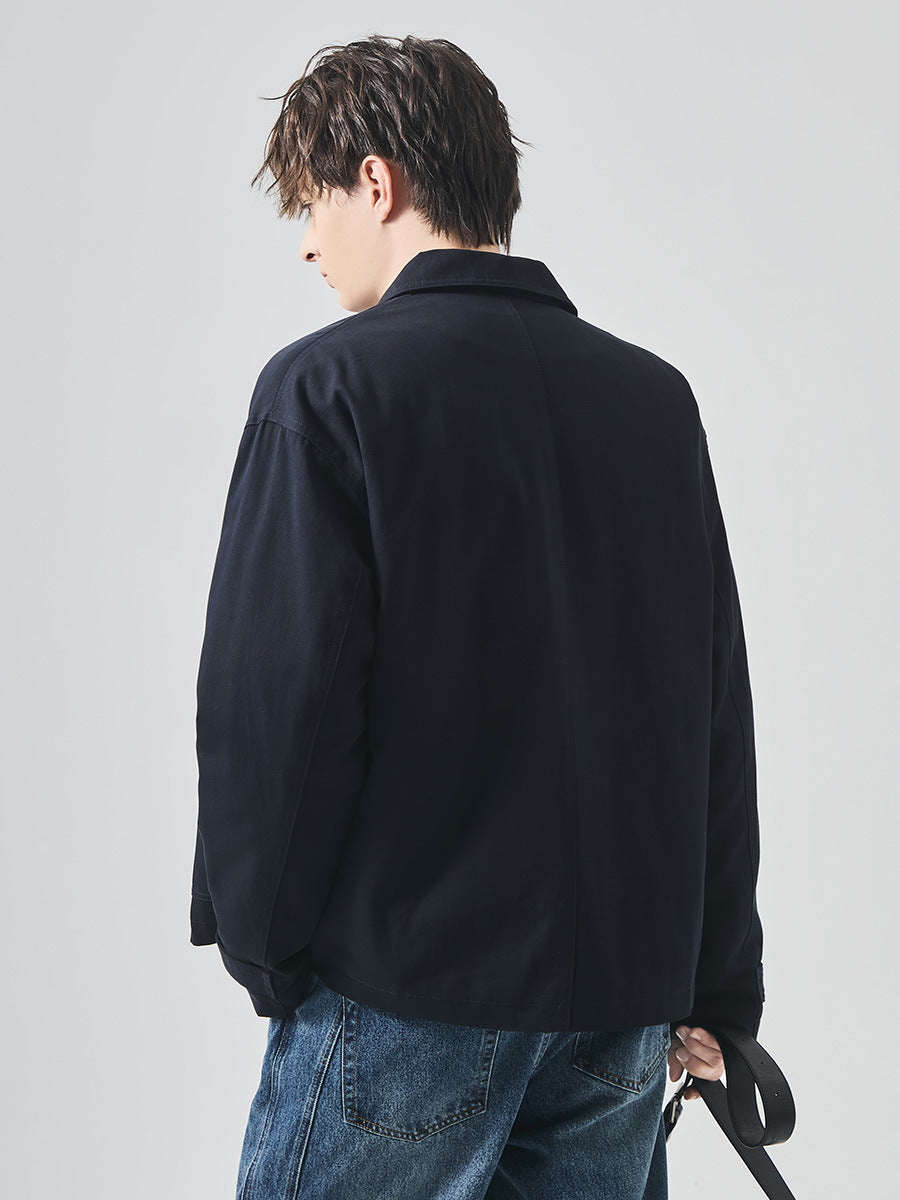 Men's Loose Thickened Quilted Work Jacket with Lapel Collar