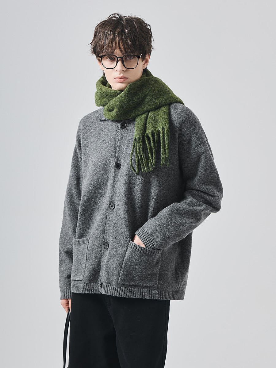 Unisex Loose Lapel Button-Up Knit Cardigan Jacket