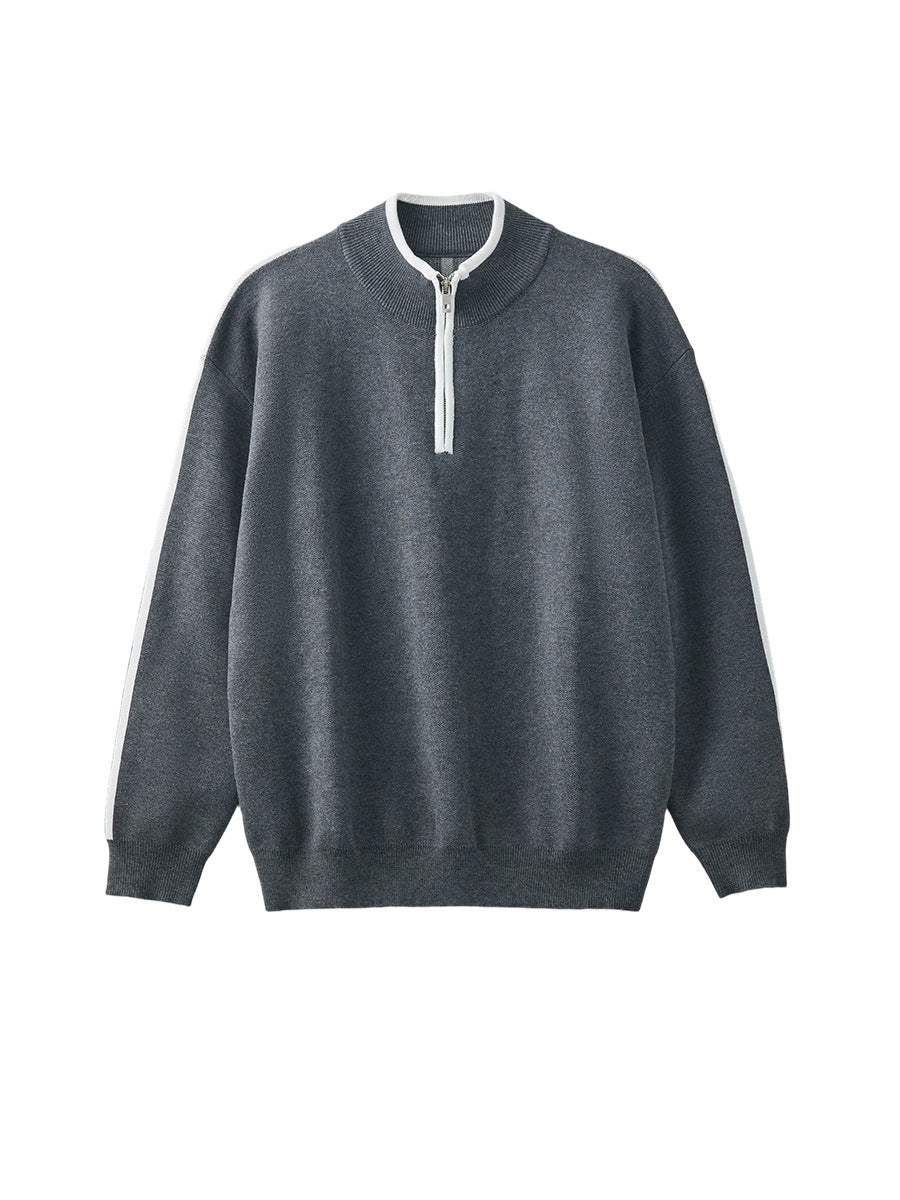 Men's Loose Half-Zip Contrast Stripe Knit Sweater