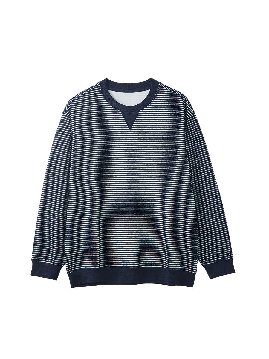 Men's Loose Contrast Stripe Pullover, Crew Neck Long-Sleeve Sweatshirt