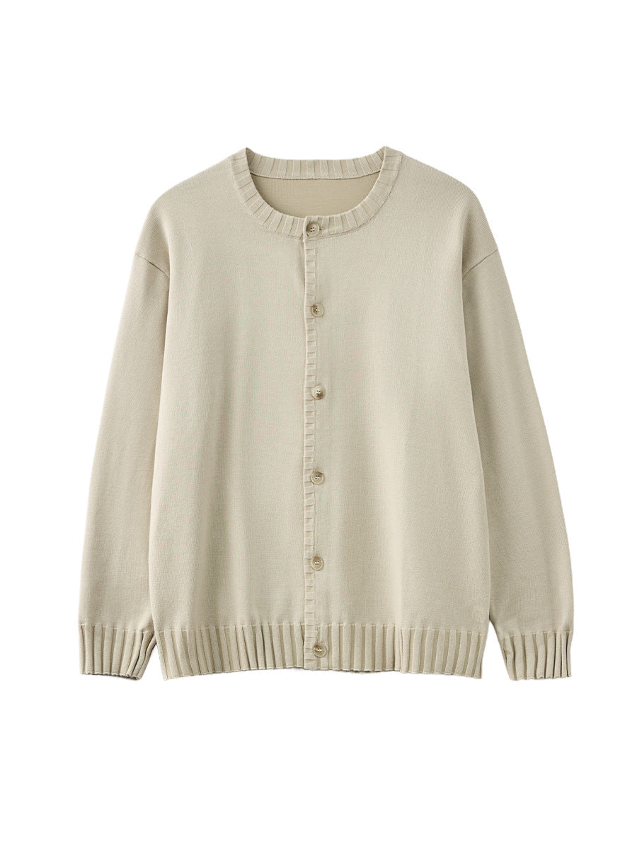 Men's Loose Round-Neck Button-Up Knit Cardigan