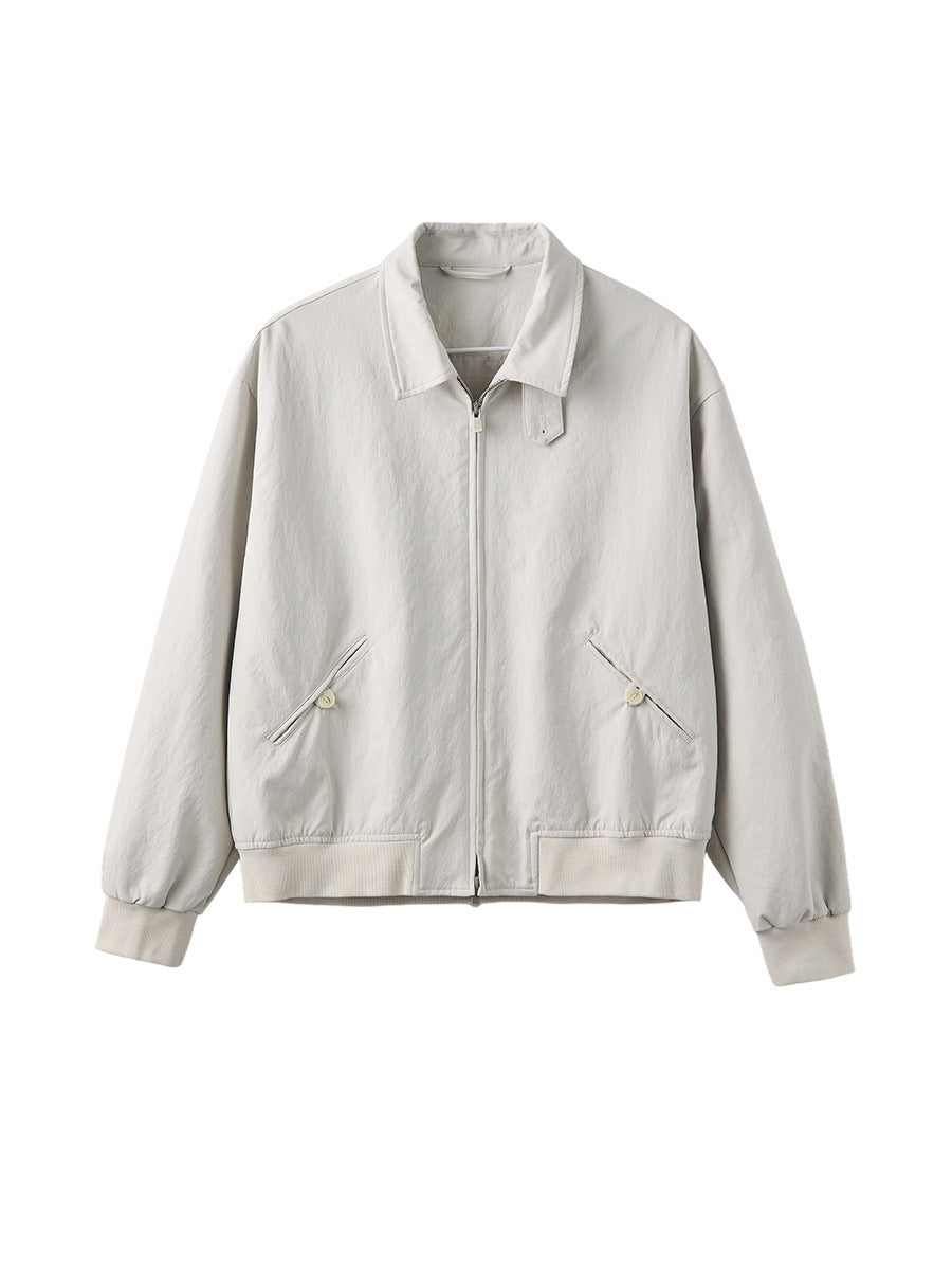Men's Loose Zip-Up Casual Jacket with Ribbed Hem