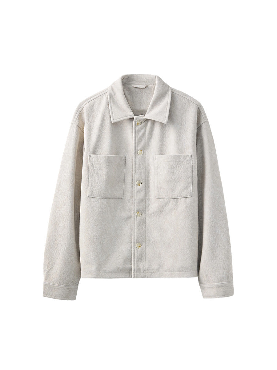 Men's Loose Suede Casual Jacket with Patch Pockets
