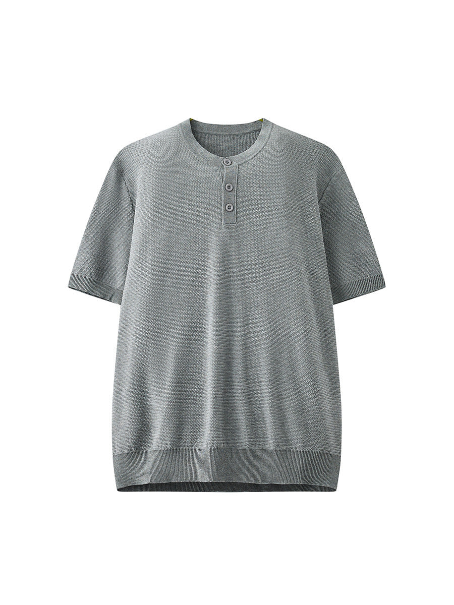 Men's Henley Collar Short-Sleeve Knit T-Shirt